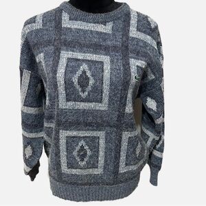 Vintage Lacoste Sweater Women 100% Wool Blend Blue Grey Grandpa Retro Preppy